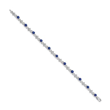 Rhodium Over 14k White Gold Diamond and Sapphire Bracelet