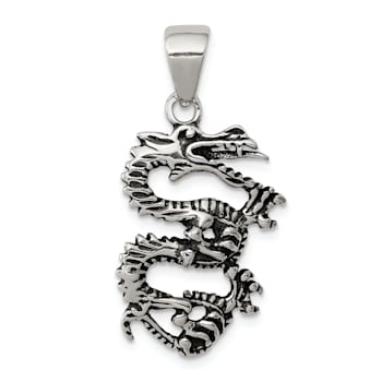 Sterling Silver Antiqued and Textured Dragon Pendant