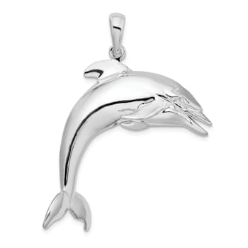 Rhodium Over Sterling Silver Polished 3D Jumping Dolphin Pendant