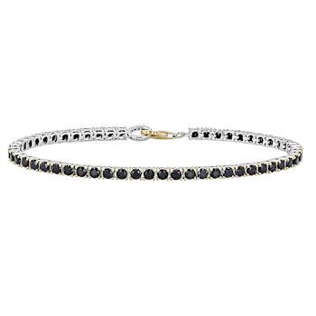 Black Spinel Two-Tone Tennis Bracelet In Rhodium And 18K Gold Over
Sterling Silver 6.50ctw