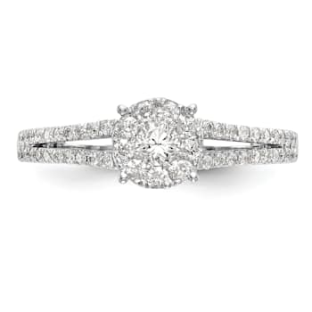 Rhodium Over 14K White Gold Diamond Cluster Engagement Ring 0.47ctw