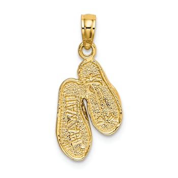 14K Two-tone Gold  3D Textured Hawaii Double Flip-Flop Pendant
