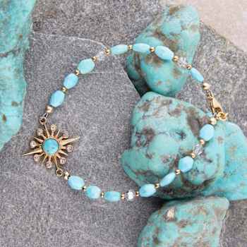 Barse Jewelry Blue Composite Turquoise Gold Tone Celestial Beaded Bracelet