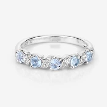 Sky Blue Aquamarine and White Topaz Sterling Silver 5 Stone Band Ring