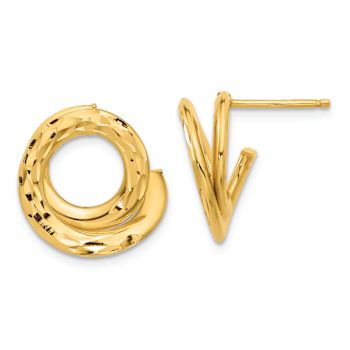 14k Yellow Gold Polished and Diamond-Cut Intertwined Circle Stud Earrings