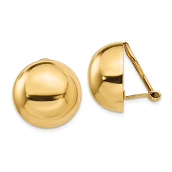 14k Yellow Gold Omega Clip 16mm Half Ball Non-pierced Earrings