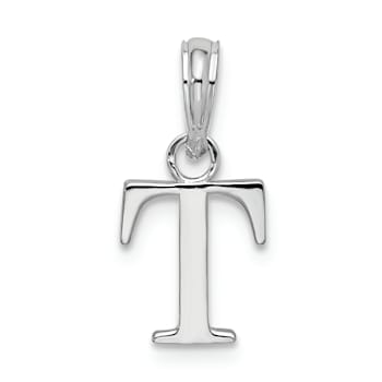 Sterling Silver Polished Block Initial -T- Pendant