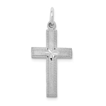 Rhodium Over 14k White Gold Diamond-Cut Satin Cross Pendant