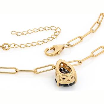 Black Spinel Station Paperclip Necklace In 18K Gold Over Sterling Silver 4.20ct