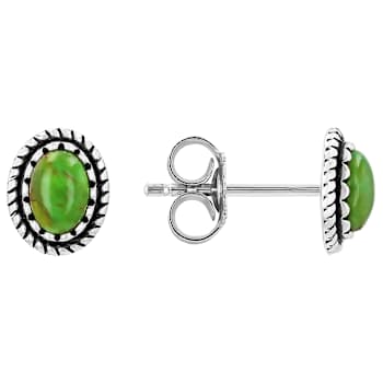 Coral, Green And Blue Turquoise Sterling Silver Stud Earring Set Of 3