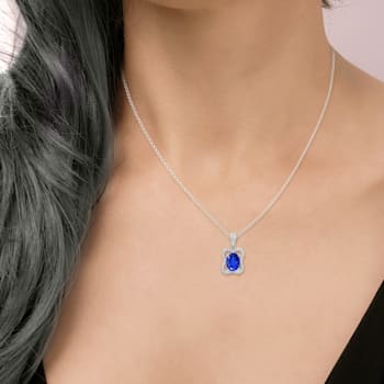 14K White Gold Oval Tanzanite and Diamond Pendant 1.20ctw