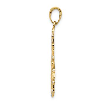 14k Two-tone Gold Diamond-Cut Flower Pendant