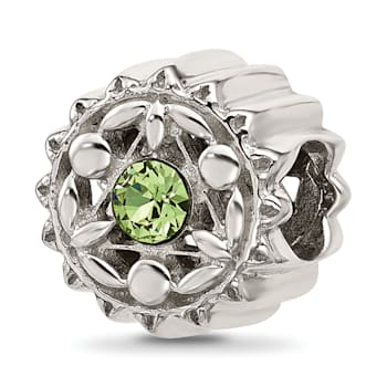 Sterling Silver Brushed and Polished Crystal Green Bead