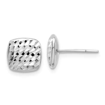 Rhodium Over 14k White Gold 8.6mm Diamond-Cut Square Stud Earrings