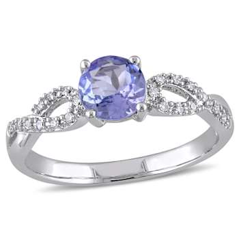Tanzanite and Diamond 10K White Gold Ring 1.08ctw