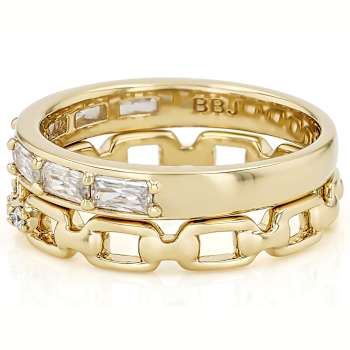 Moissanite Baguette And Round Stackable Ring Set Of 2 In 14K Gold Over
Sterling Silver