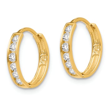 14K Yellow Gold Cubic Zirconia Hinged Hoop Earrings