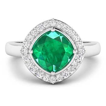 Cushion Cut Green Emerald and White Diamond 14K White Gold Halo Ring
2.31 ctw