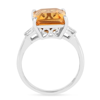 Citrine with White Zircon Accents Rhodium Over Sterling Silver Statement
Ring, 5.96ctw