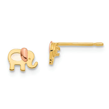 14k Two-tone Gold Children's Mother of Pearl Elephant Stud Earrings
