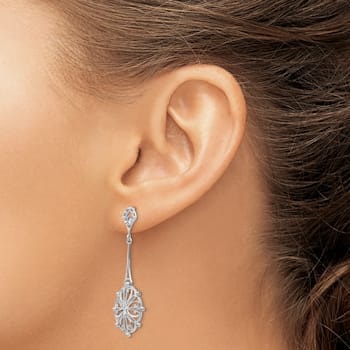 Rhodium Over 14k White Gold Diamond-Cut Filigree Dangle Earrings