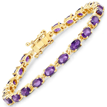Purple Amethyst 14K Yellow Gold Over Sterling Silver Oval Tennis
Bracelet 7.98ctw