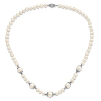 Rhodium Over Sterling Silver 6-9mm Freshwater Cultured Pearl 5-station Necklace