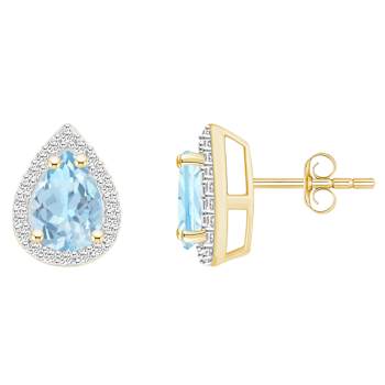 7x5mm Pear Shape Simulated Aquamarine And Created White Sapphire 10k
Yellow Gold Halo Stud Earrings