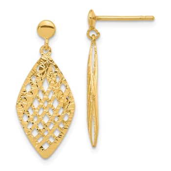 14K Yellow Gold Polished Diamond-cut Post Dangle Earrings