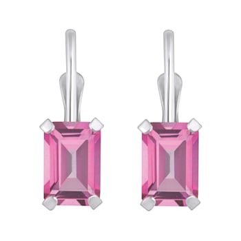 6x4mm Emerald Cut Pink Topaz Rhodium Over 10k White Gold Drop Earrings