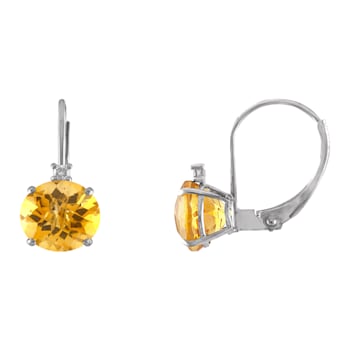 10K White Gold Citrine and Diamond Round Leverback Earrings 1.70ctw