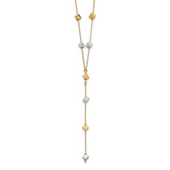14k Yellow Gold and 14k White Gold Polished Adjustable Beaded Y-Drop
Cable Link 17.5 Inch Necklace