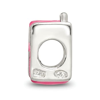 Sterling Silver Kids Enameled Pink Cell Phone Bead