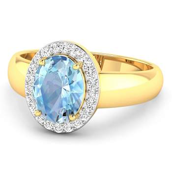 1.5ctw Blue Aquamarine and Diamond 14K Yellow Gold Halo Ring