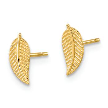 14k Yellow Gold Kids Textured Leaf Stud Earrings