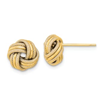 14k Yellow Gold Polished and Textured 9mm Triple Love Knot Stud Earrings