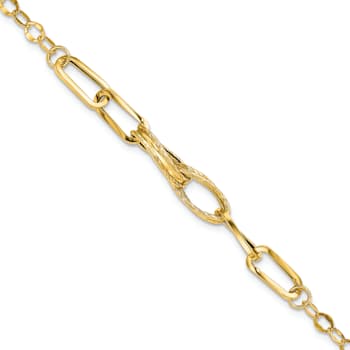 14k Yellow Gold 4mm Polished and Textured Fancy Link Bracelet
