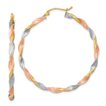 14k Yellow Gold and Rhodium Over 14k Yellow Gold 1 15/16" Satin
Twisted Hoop Earrings