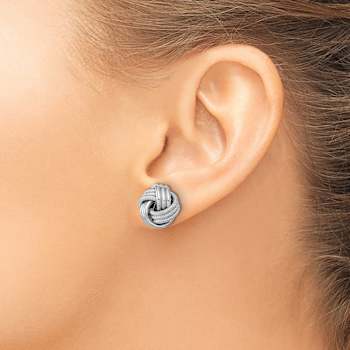 Rhodium Over 14k White Gold 12.5mm Polished Textured Love Knot Stud Earrings