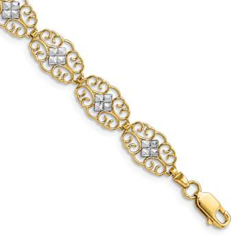14k Two-tone Gold Diamond-Cut Fancy Link Bracelet