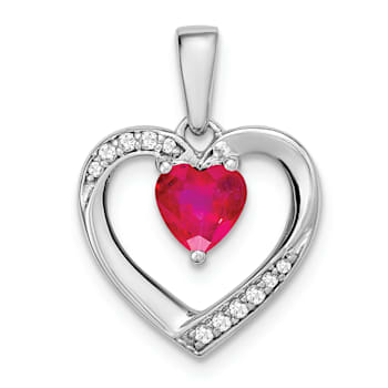 Rhodium Over 14k White Gold Ruby and Diamond Heart Pendant