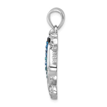 Rhodium Over Sterling Silver Polished Crystal Seahorse Pendant