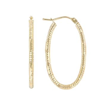 Diamond-Cut Oval Hoop Earrings In 14K Gold