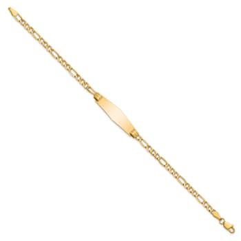 14k Yellow Gold Soft Diamond Shape Figaro Link ID Bracelet