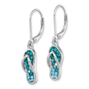 Rhodium Over Sterling Silver Polished Crystal Flip Flop Dangle Earrings