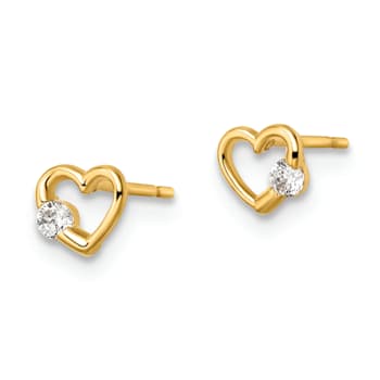 14k Yellow Gold Cubic Zirconia Heart Stud Earrings