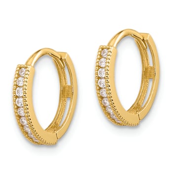 14k Yellow Gold Polished and Textured Cubic Zirconia 1/2" Hinged
Huggie Hoop Earrings
