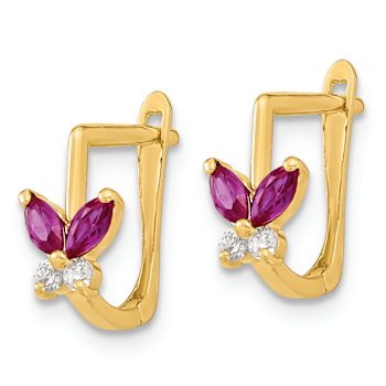 14k Yellow Gold Children's Polished 3/8" Red and White Cubic
Zirconia Butterfly Hoop Earrings