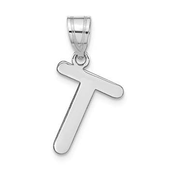 Rhodium Over 14k White Gold Polished Bubble Letter T Initial Pendant