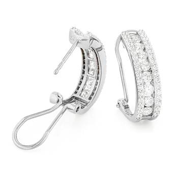 Round CZ J-Hoop Earrings In Sterling Silver